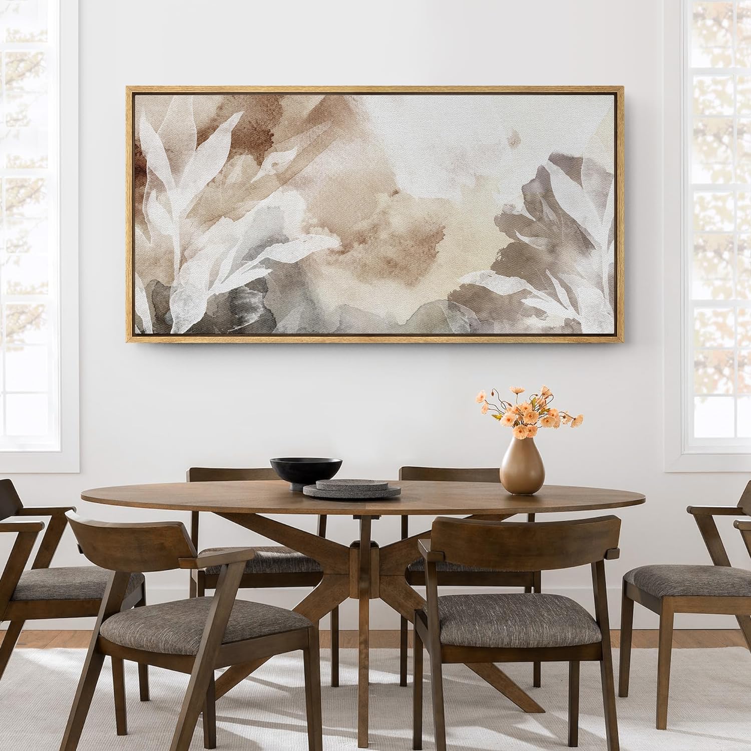 IDEA4WALL Extra Large Framed Canvas Print Wall Art Whispers of Nature An Abstract Watercolor Artwork Wilderness Antique Retro Fine Art Decorative Relax/Calm for Home Decoration - 60"x30"