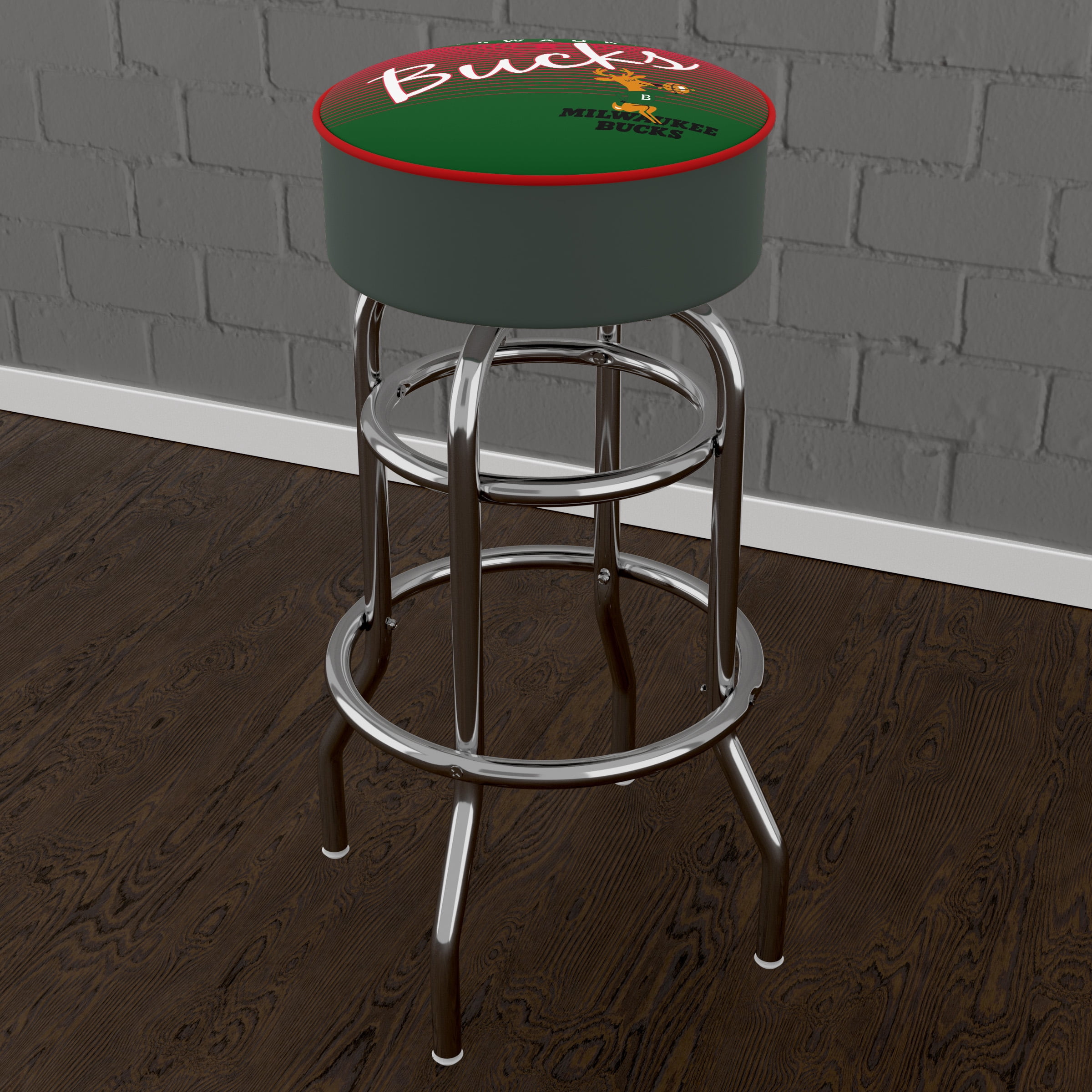 Trademark Gameroom Milwaukee Bucks Hardwood Classics Bar Stool with Padded Seat