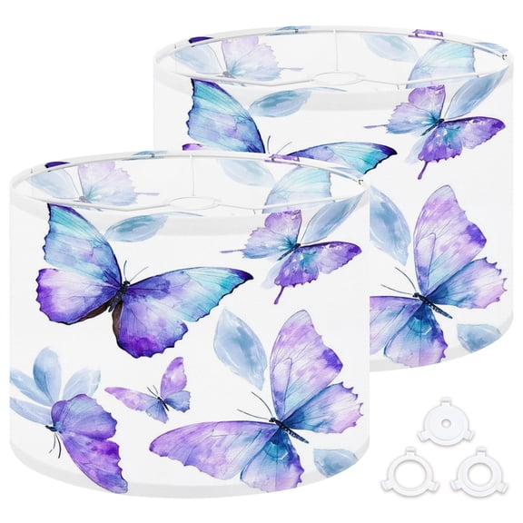 Lamp Shades Set of 2 Easy Assembly watercolor butterflies Drum Lampshades for Table Lamps Floor Lamps Pendant Light 13"x13"x10" Replacement Lamp Shade