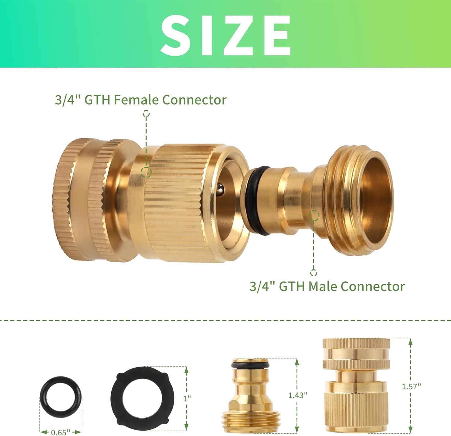 Quick Connect, Solid Brass 3/4 Inch Thread Fitting, No-Leak Water Female Hose and Male Hose (6 Set)