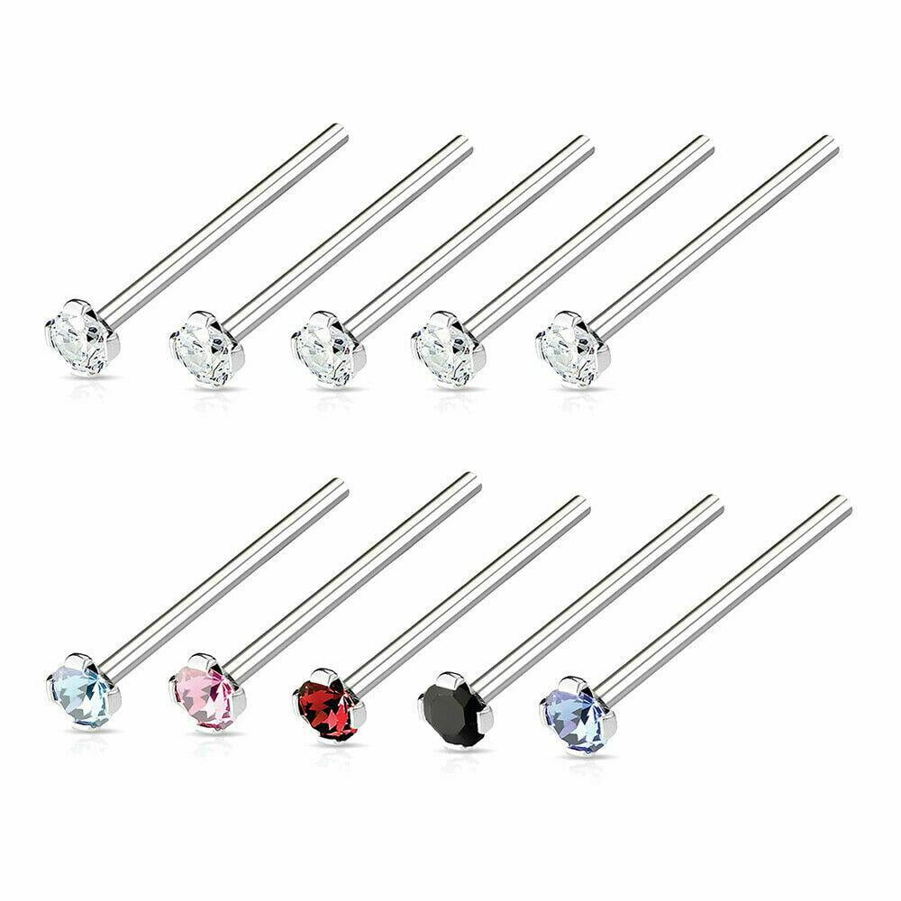 REAL 925 STERLING SILVER SQUARE CLEAR STRAIGHT PIN NOSE FISHTAIL BENDABLE STUD 