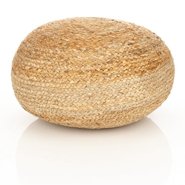 Decor Therapy Round Woven Natural Jute Ottoman Pouf, 20" x 10"