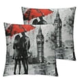 thumbnail image 2 of Acheng Street View Throw Pillow Cover London River and Bus On Bridge Big Ben Man and Woman Under A Red Umbrella Luxury Solid Soft Pillow Cover,2 Pcs White, 2 of 6