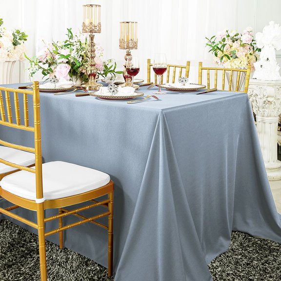 Wedding Linens Inc. 90" x 156" Rectangular Scuba Wrinkle Free Polyester Table Cover Linen Tablecloth - Dusty Blue