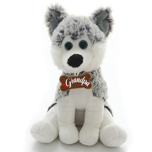 Plushland Adorably Stuffed Small Dog Holding a Bone, Message on It, Holiday Plush Animal Toys for Kids and Superb Gift for Grandpa on Father’s Day, Show Your Love with 7 Inch