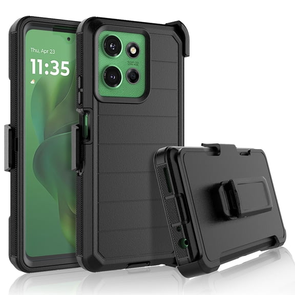 For Motorola Moto G Power 5G 2025 Case with Built-in Screen Protector and Belt-Clip Holster, Tekcoo Military Grade Shockproof Rugged Phone Case Kickstand Hard Cover for Moto G Power 5G 2025 - Black