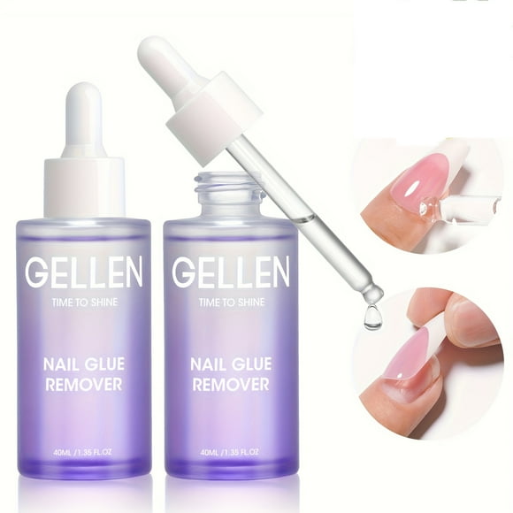 Gellen Quitapegamento para Uñas para Presionar las Uñas, 2 Quitapegamento para Uñas de 40 Ml para Pegamento para Uñas UV, Pegamento Suave sin Acetona para Uñas, Puntas Postizas