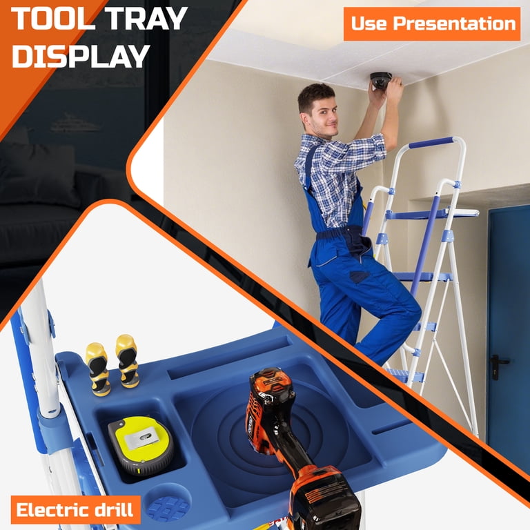 HBTower Folding 5-Step Ladder, Anti-Slip Wide Pedals, Handrails