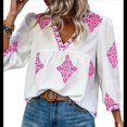 thumbnail image 2 of Blusas Casuales de con Cuello en V y Estampado Floral para Mujer, Blusas Bohemias de Verano con Mangas 3/4. Rosa M, 2 of 9