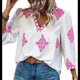 thumbnail image 2 of Blusas Casuales de con Cuello en V y Estampado Floral para Mujer, Blusas Bohemias de Verano con Mangas 3/4. Rosa S, 2 of 9