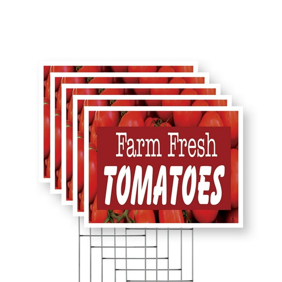 Farm Fresh Tomatoes Yard Sign 5 Pack of 12 Inch x 16 Inch Single Sided Weatherproof Heavy-Duty Plastic with Stake | Juicy Vegetables, Local Produce, Healthy Choices | Made in USA