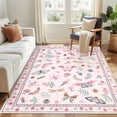 thumbnail image 2 of GlowSol 5x7 Charming Botanical Butterfly & Insect Washable Area Rug, Non-Slip Low-Pile Stain Resistant Floor Carpet for Living Room Bedroom Nursery Home Decor, Pink, 2 of 9