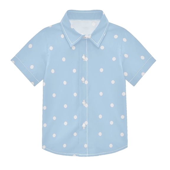 Dailycode Small Short Sleeve Button Down Shirts Light Blue White Polka Dot Casual Shirt 3-10 Years