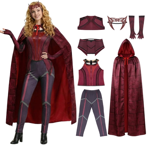 Bulex Halloween Costume Set for Women, Adult Sorceress Witch Outfits with Hooded Cloak for Cosplay Party Dress-Up
