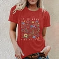 thumbnail image 4 of Casual Tops for Women Short Sleeve Crew Neck Graphic Print Comfort Style Petite Tops for Women,Red,XL, 4 of 4