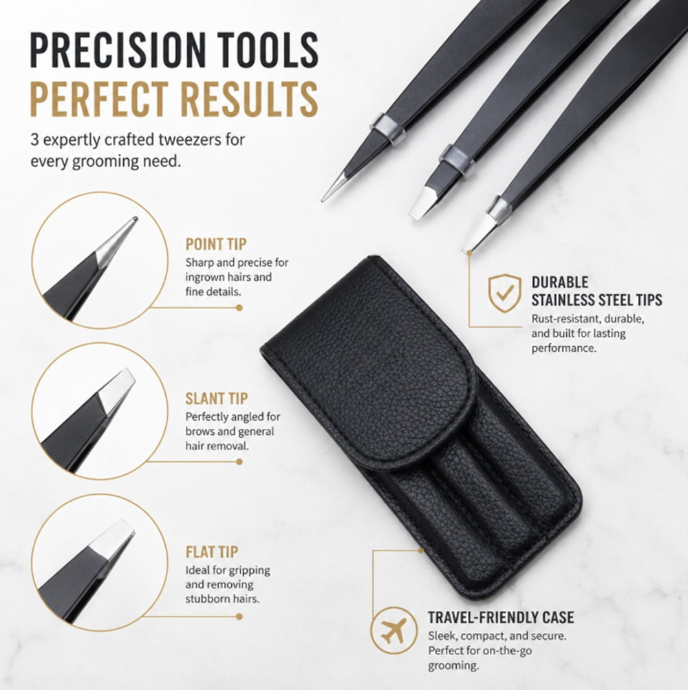 NEIGHBORHOOD SRL. TWEEZERS SET ピンセット TIKA Stainless Steel Tweezer Set â€“ Slant, Pointed, Flat Tweezers