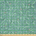 thumbnail image 2 of Ambesonne Tropical Fabric by the Yard Microfiber, Jungle Leaves Hand Drawn, 2 Yards, Seafoam Turquoise, 2 of 2