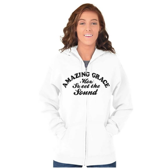Amazing Grace Christion Song Lyrics Zip Up Hoodie Men's Women's Brisco Brands S