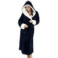 thumbnail image 3 of Sanviglor Women Fuzzy Plush Bathrobe Long Sleeve Sherpa Robes Hooded Sleepwear Loose Dressing Gown Lounge Fleece Robe Navy Blue S, 3 of 7