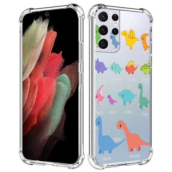 Cute Dinosaurs Collage Clear Case for Samsung Galaxy S21 Ultra,Aesthetic Art Design Case for Men Women,Unique Trendy Transparent TPU Bumper Case Cover