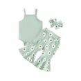 thumbnail image 2 of Aojekbee Baby Girls Summer Outfit, Sleeveless Romper with Flower Print Flare Pants and Headband, 2 of 10