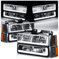 M-AUTO Replacement LED Tube Headlights Assembly Set for 1994-1999 GMC C1500/K1500 Yukon, 1994-1999 GMC C1500/C2500/K1500/K2500 Suburban, 1994-2000 GMC C2500/C3500/K2500/K3500