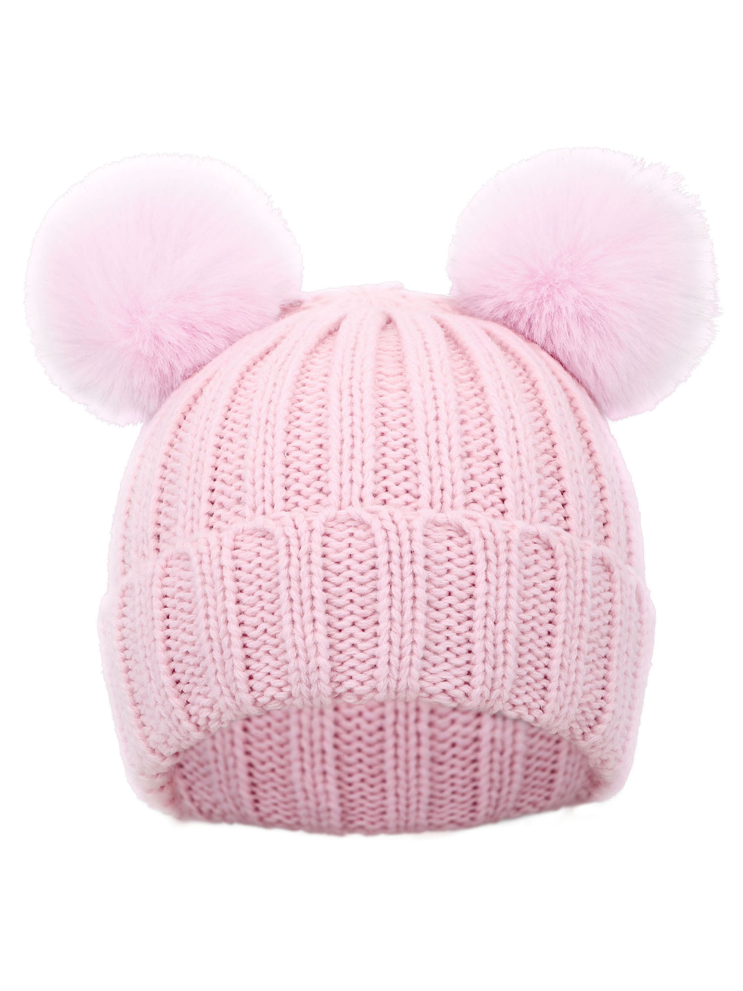 ENJOYFUR Toddler Girls Winter hat Baby Warm Knit Beanie Hats for Girls Ear Flaps Fur pom pom 5 Colors 