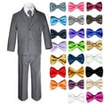thumbnail image 1 of 6pc Boys Kids Teen Formal Wedding Party Tuxedos Dark Gray Suits Bow Tie Set 8-20, 1 of 1