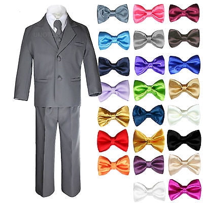 6pc Boys Kids Teen Formal Wedding Party Tuxedos Dark Gray Suits Bow Tie Set 8-20