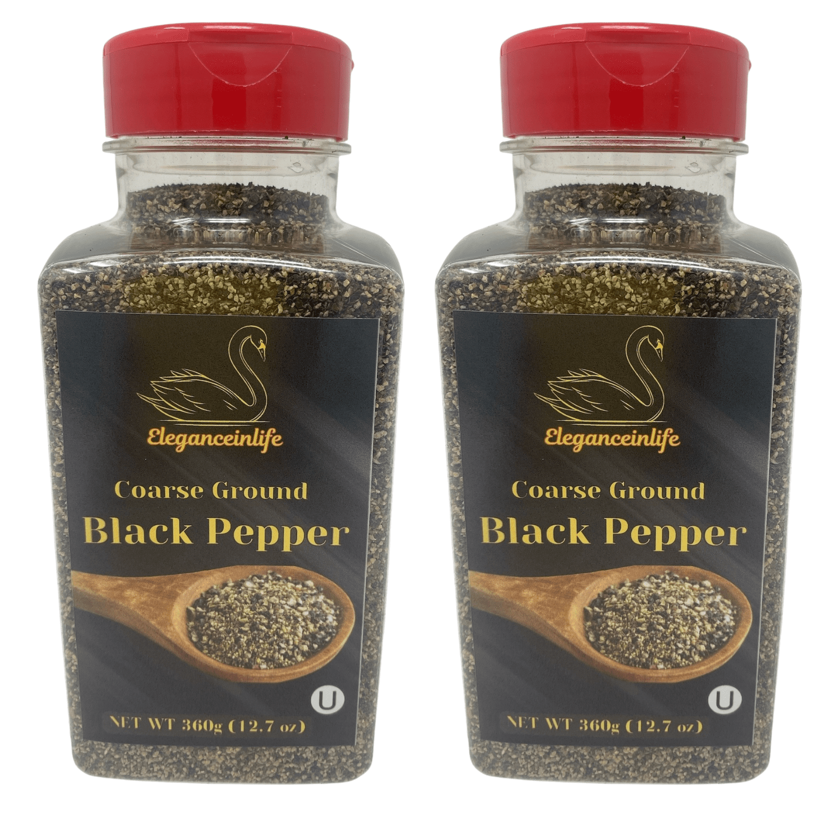 Eleganceinlife Coarse Ground Black Pepper, 12.7 oz (360g) - Packed in USA Pack of 2
