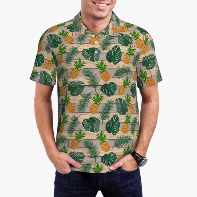 Balery Pineapples Palm Leaves Camisa Polo de Hombre con Estampado, de Manga Corta y Tejido Medio, Camisa Tipo Golf Polo-X-Large