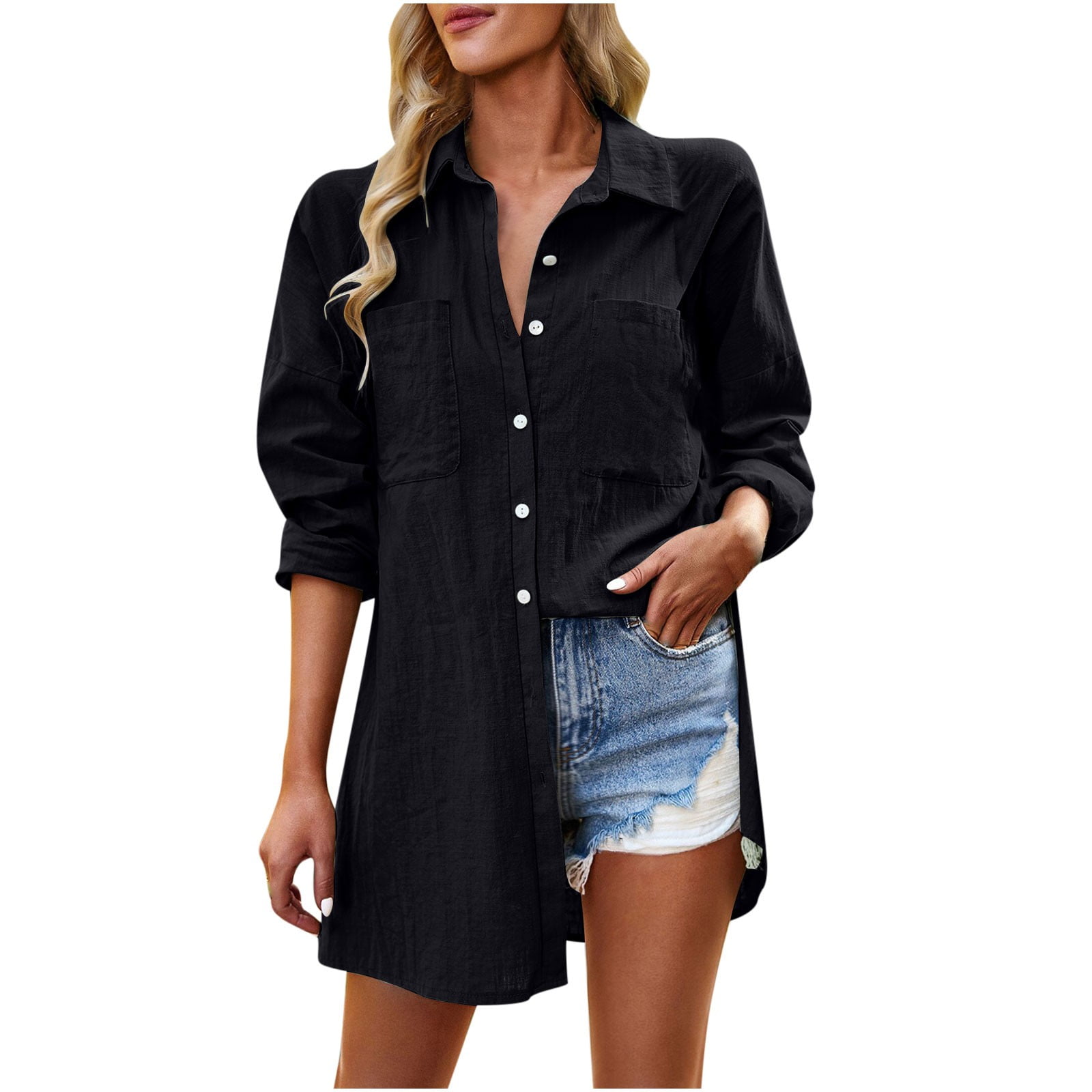 Oalirro Floral Tunic Blouse for Women Long Sleeve Gauze Button Down