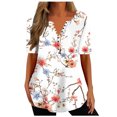thumbnail image 2 of Rezuofi 2 Pcs Women Floral Print Henley Shirts Button Down V Neck Causal Tops Short Sleeve Tunic Blouses Dressy Ladies Outfits, 2 of 5