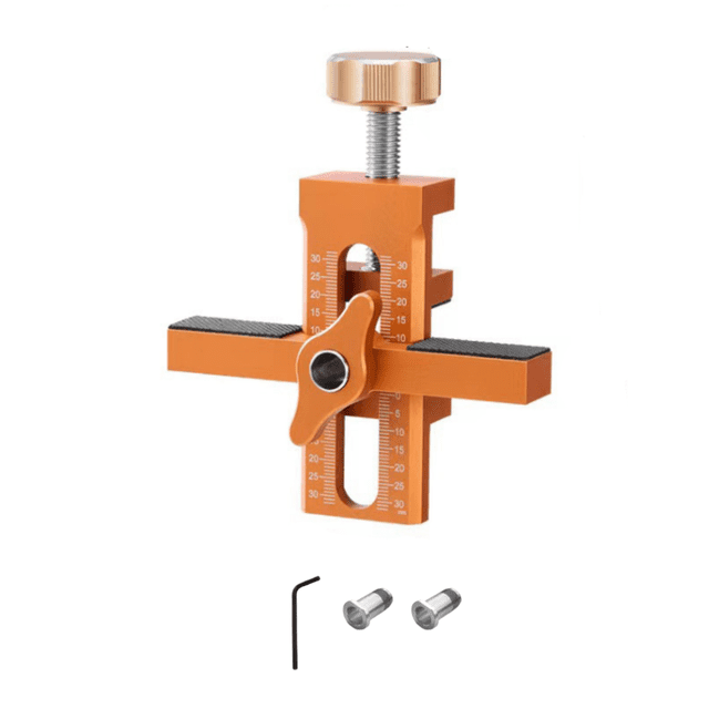 "Professional Aluminum Cabinet Door Installation Jig - Heavy Duty Adjustable Guide Tool for Precise Hinge & Handle Drilling (Orange, Standard Model Without Drill Bits)"