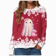 thumbnail image 2 of Towmus Halloween Sweaters for Women Novelty Xmas Roundneck Snowflake Sweatshirts Sequin Ghost Print Long Sleeve Pullover Tops, 2 of 6