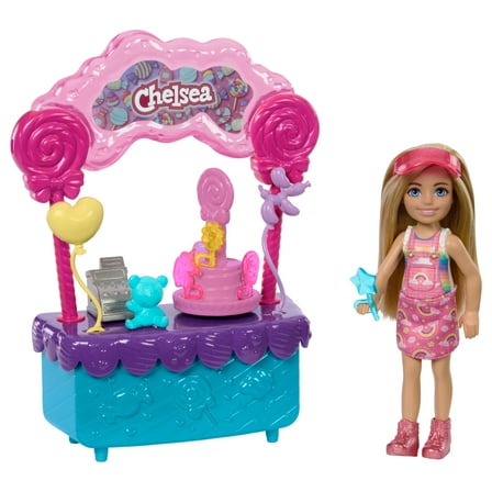 Barbie Chelsea Doll & Lollipop Candy Stand, 10-Piece Toy Playset with Cash Register & Accessories