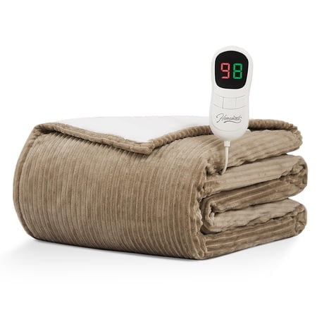Homemate Heated Blanket Electric Throw - 50""X60"" Heating Blanket Throw 1/2/4/6/8 Hours Auto-Off 10 Heat Levels Heat Blanket Over-Heat Protection Soft Flannel Sherpa Heater Blanket Etl Certification