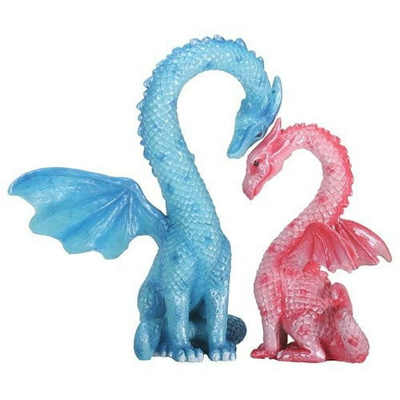 Ebros Gift Pink and Blue Love Dragon Set of 2 Figurine Statue Heart Shape Valentine Statue