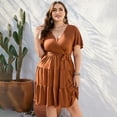 thumbnail image 2 of Yesfashion Women's V Neck Wrap High Waist Short Sleeve Ruffle Casual Summer Midi Dress, 2 of 5