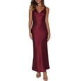 thumbnail image 1 of Vestido largo VUBIYA Elegante satén con cuello en V sin espalda, color burdeos, 1 of 5