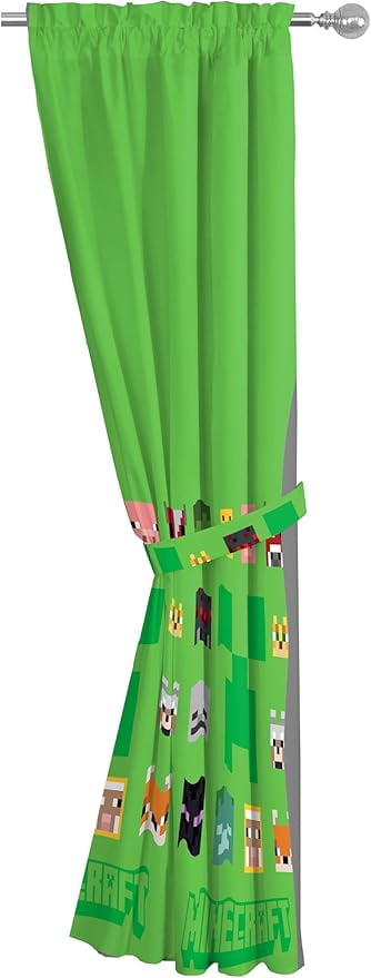 Mojang Minecraft Creeper & Faces 2 Panels Drapes Set - 84 Inch Long - Gaming Kids Room Curtains