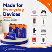 PKCELL 6 Pack Alkaline 9V Batteries, Long-Lasting 9 Volt Alkaline Batteries Perfect for Smoke Detectors