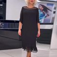 thumbnail image 6 of TNOBHG Women Round Neck Dress Women's Round Neck Half Sleeve Dress with Double-layer Mesh Patchwork Ruffle Hem Plus Size Solid Color Loose Fit Mid-calf, 6 of 8