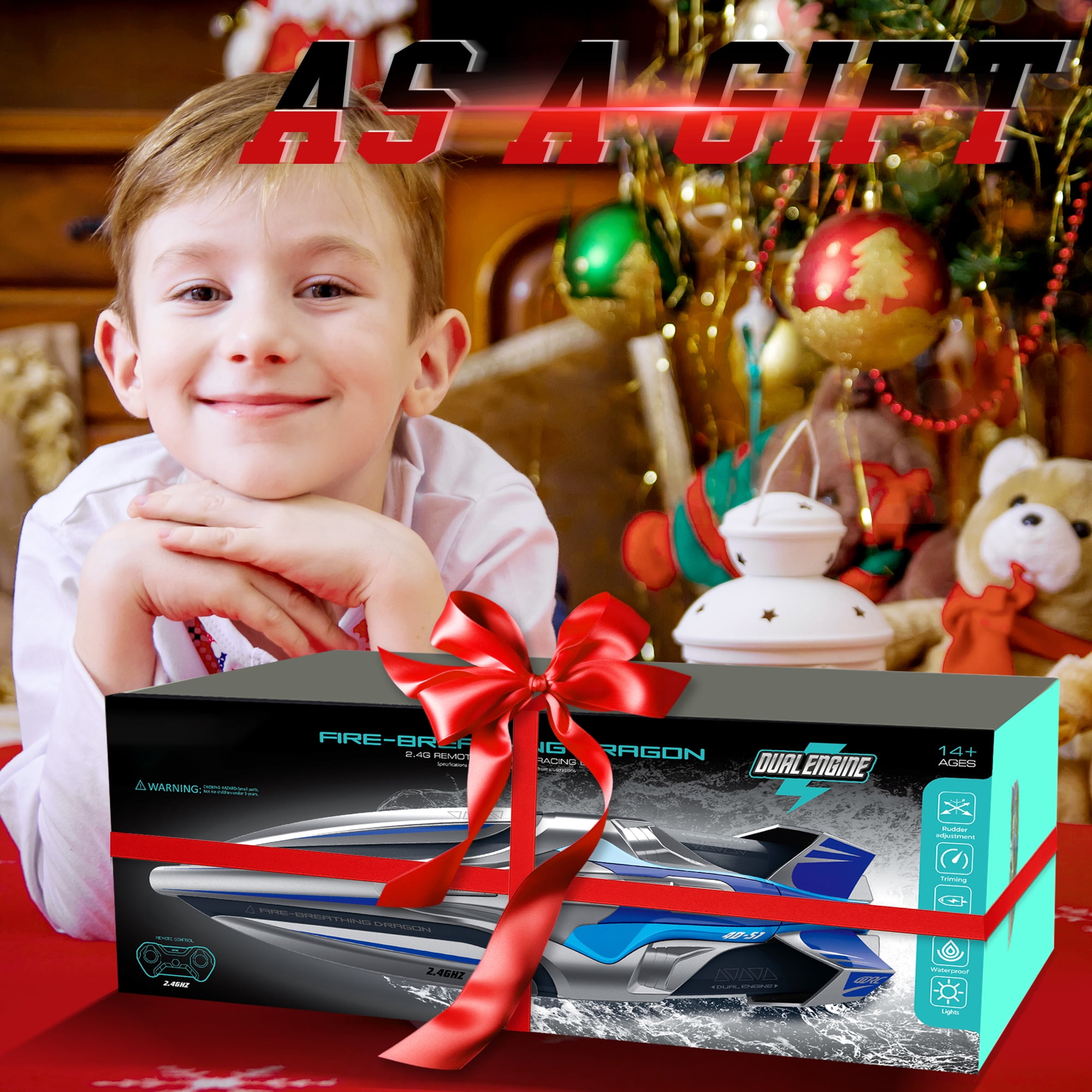 Remote Control Boat, 15KM/H Fast RC Boat with 2 Rechargeable Batteries, Pool Toys Water Toys for Boys & Girls
