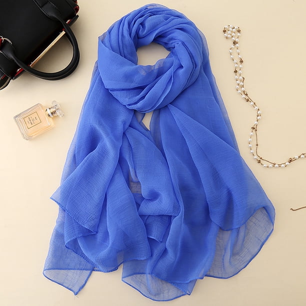 Xiao Hua Elegante bufanda personalizada, nueva bufanda de gasa de color liso, bufanda arrugada, bufanda playera, chal largo (azul oscuro)
