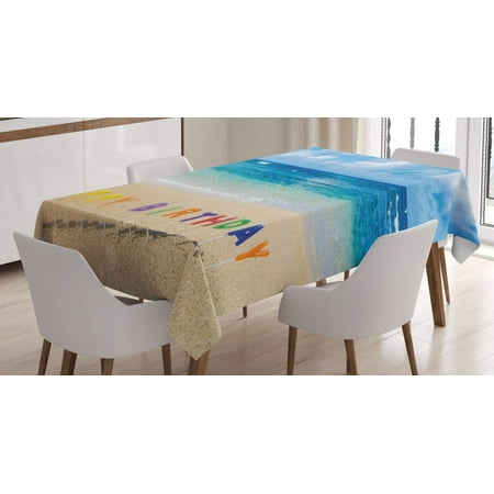 

Birthday Tablecloth Happy Birthday Sign on The Tropical Beach in Hawaii Exotic Surprise Theme Rectangular Table Cover for Dining Room Kitchen Decor 60 X 84 Sand Blue
