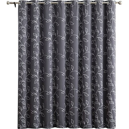 HLC.ME Carol Floral Embroidered Thermal Room Darkening Blackout Window Curtain Grommet Panels Sliding Glass Patio Doors - Single Panel