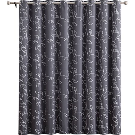 Pella Sliding French Patio Doors HLC.ME Carol Floral Embroidered Thermal Room Darkening Blackout Window Curtain Grommet Panels Sliding Glass Patio Doors - Single Panel ()