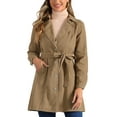 thumbnail image 1 of Chaqueta de mezclilla larga con cinturón y botones de manga larga con solapa para mujer Inspire Chic S color caqui, 1 of 5
