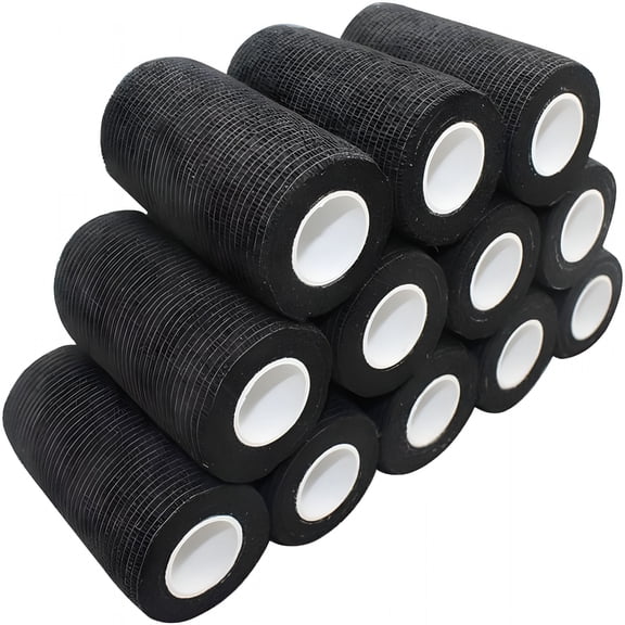 QARUN 4 Inch X 12 Pack Vet Wrap Adhesive Bandages - 5 Yards Self Adherent Cohesive Wrap Bandages Self Adhesive Non Woven Bandage Sports Medical Wrap Athletic Wrap for Ankle,Wrist,Sprains Black
